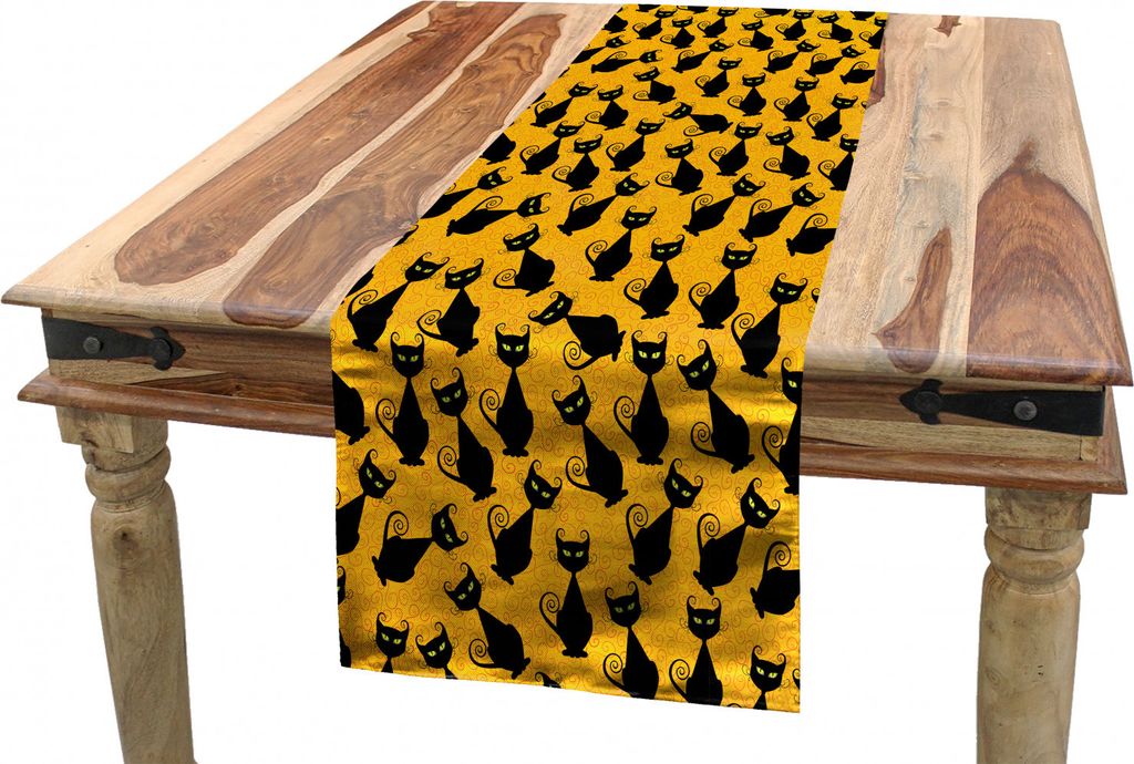 ABAKUHAUS Halloween Tischläufer, Schwarze Katzen-Vintage, Esszimmer Küche Rechteckiger Dekorativer Tischläufer, 40 x 180 cm, Schwarz Orange