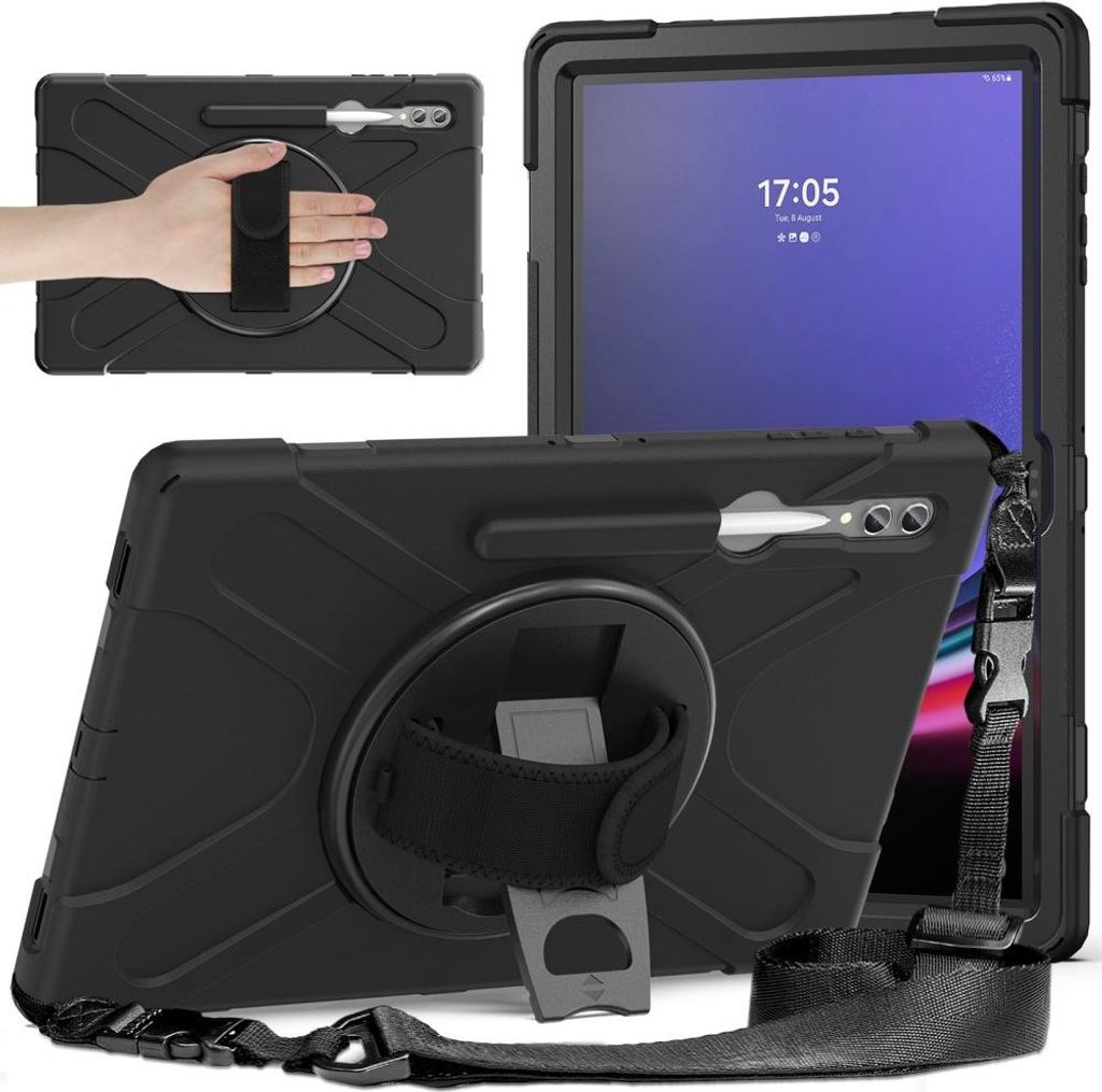 Samsung Galaxy Tab S10 Ultra / S9 Ultra / S8 Ultra Hülle - Heavy Duty Case mit Schultergürtel - Schwarz