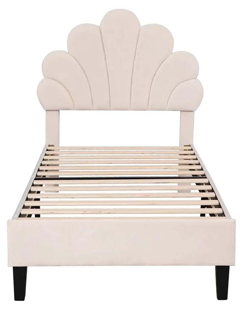 Lit enfant beige 90x200 cm idéal pour une transition vers un grand lit