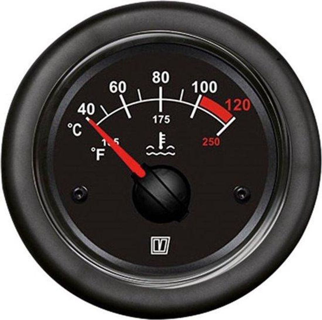 VETUS Temperaturmessgerät - 12V - schwarz/chrom - Einbaumaß 52 mm