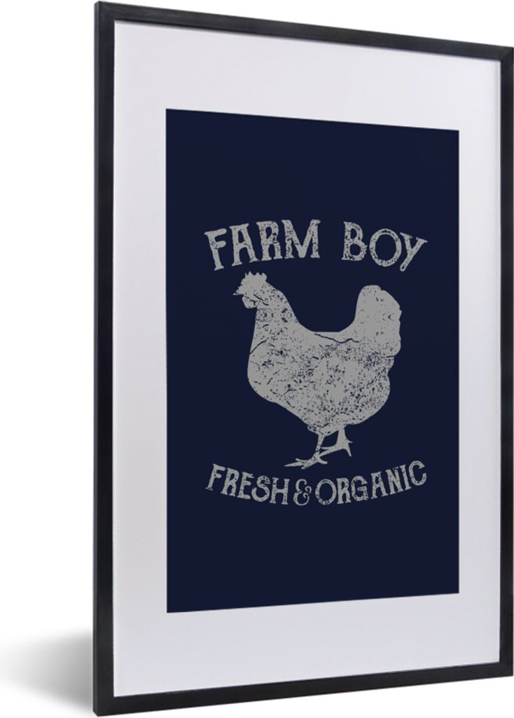 MuchoWow MuchoWow Gerahmtes Poster Vintage - Huhn - Bauernhof 40x60 cm - Poster mit zchwarzem Bilderrahmen - Poster in Rahmen