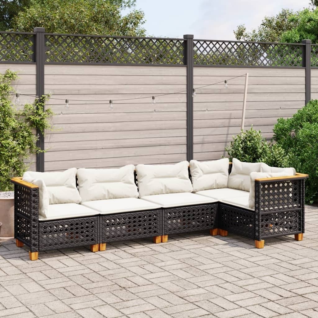 "Rabatt" 5-tlg. Garten-Sofagarnitur - mit sofa - mit Kissen Schwarz Poly Rattan - Lounge-Dining set CC10220