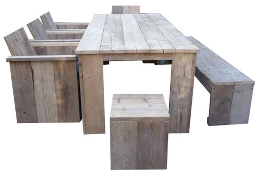 Gartenmöbel-Set Texel, Tisch 250 x 100 + 1 Picknickbank + 3 Stühle + 1 kleiner Hocker