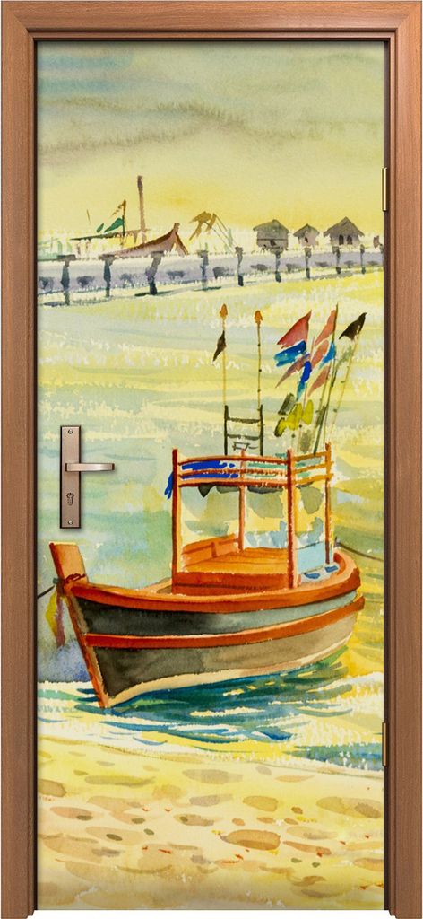 Türposter 80x200 cm Türaufkleber Türtapete Türfolie Klebefolie Strandsegel Boots Brücke Meer wasser
