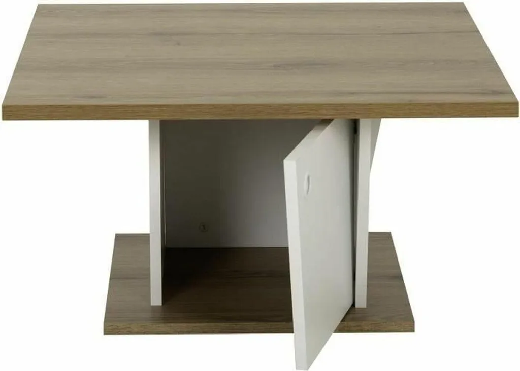 Table Basse Diagone Blanc et Chêne 69x69x38 cm - Design Contemporain