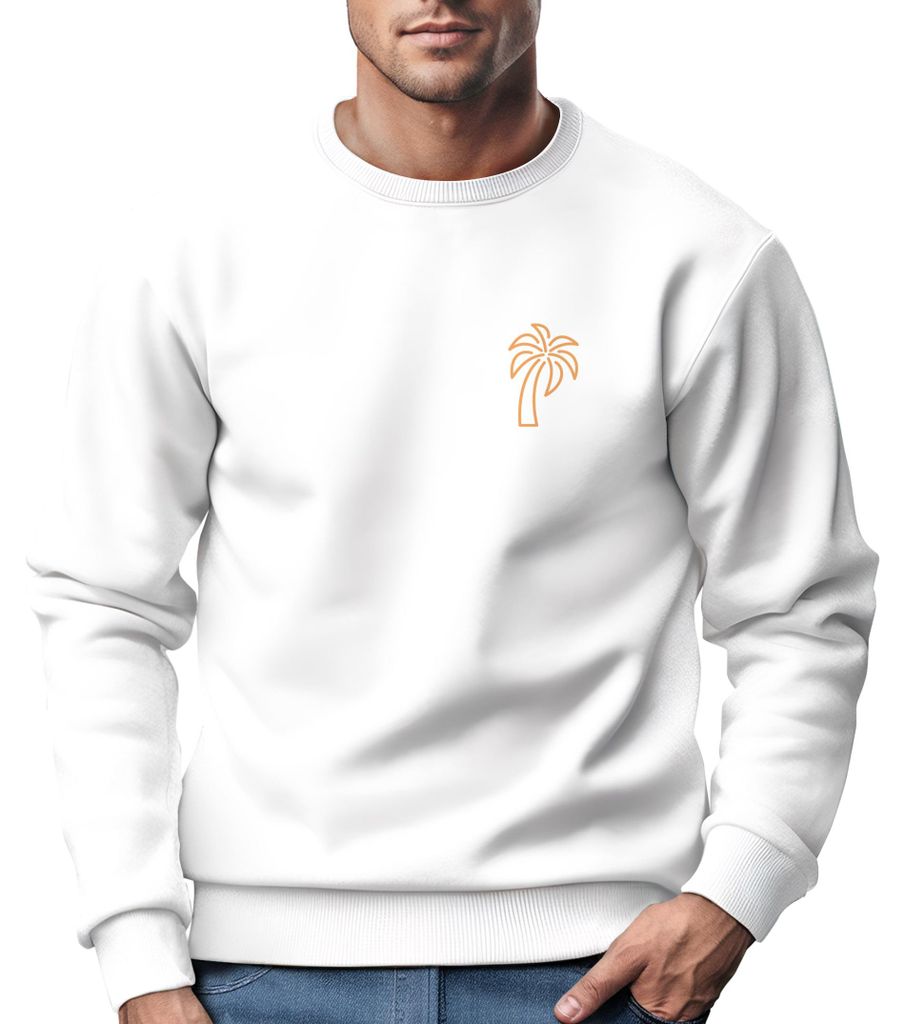 Sweatshirt Herren Aufdruck Print Palme Line Art Motiv Rundhals-Pullover Fashion Streetwear Neverless weiß XL