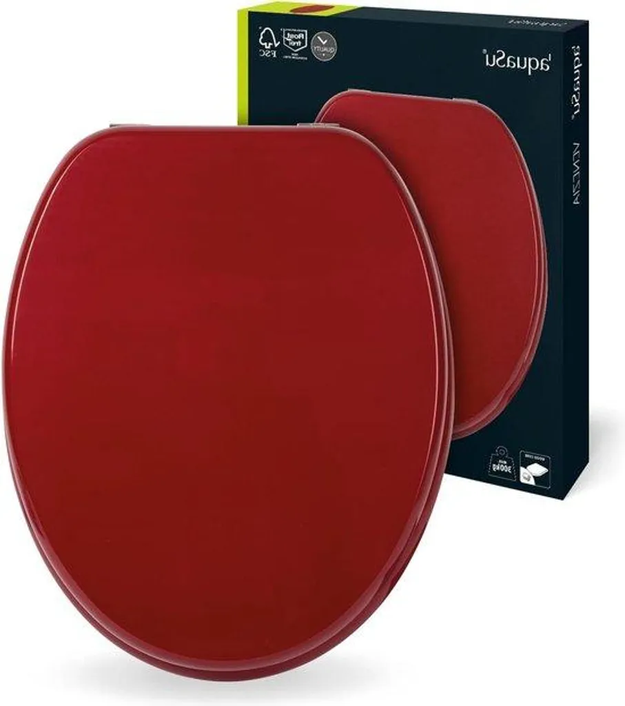 Lunette de WC rouge métallisé en bois massif forme O confort supérieur