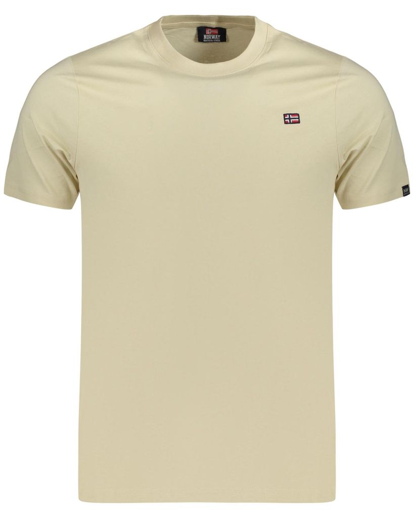 Beiges Herren T-Shirt: Kurzarm, Rundhals, Applikation & Logo