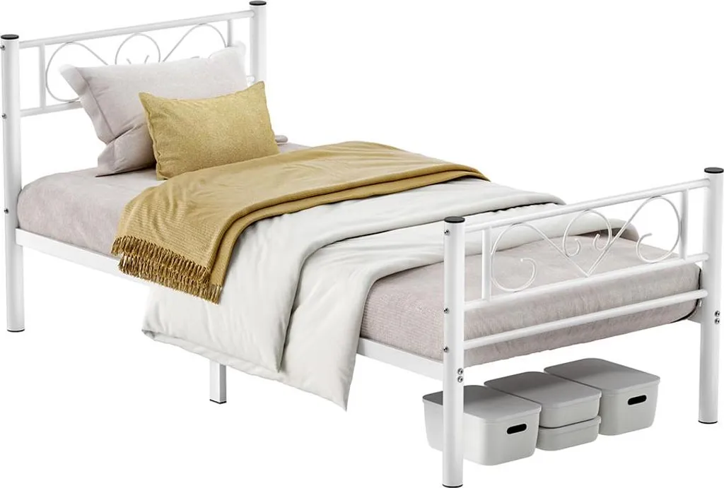 Cadre de lit simple en métal blanc pour chambre d'enfant ou studio