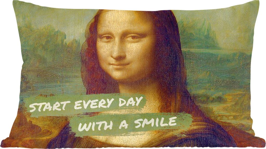 MuchoWow Zierkissen Sofakissen Wohnzimmer Dekokissen 50x30 cm Mona Lisa - Da Vinci - Zitat - Wohnzimmerdekoration - Polster mit Photo