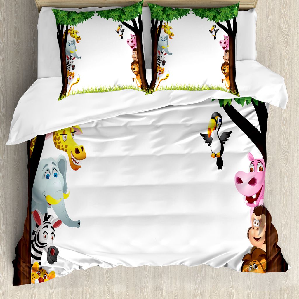 ABAKUHAUS Kindergarten Bettbezug, Bäume Freundlich Jungle, Milbensicher Allergiker geeignet mit Kissenbezügen, 200 cm x 200 cm - 80 x 80 cm, Mehr...