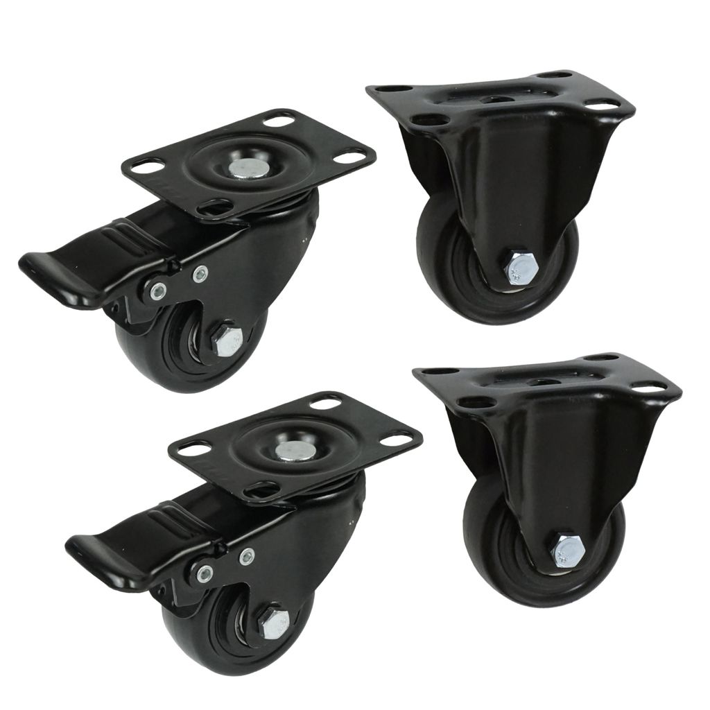 Set mit Möbelrollen Ø 40 mm mit und ohne Bremse, gummierte Räder, schwarz, Loft-Stil