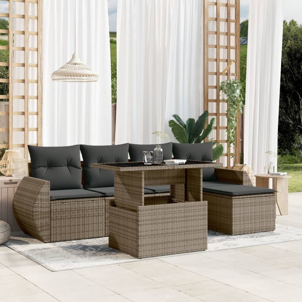 Maison Exclusive - 6-tlg. Garten-Sofagarnitur mit Kissen Grau Poly Rattan