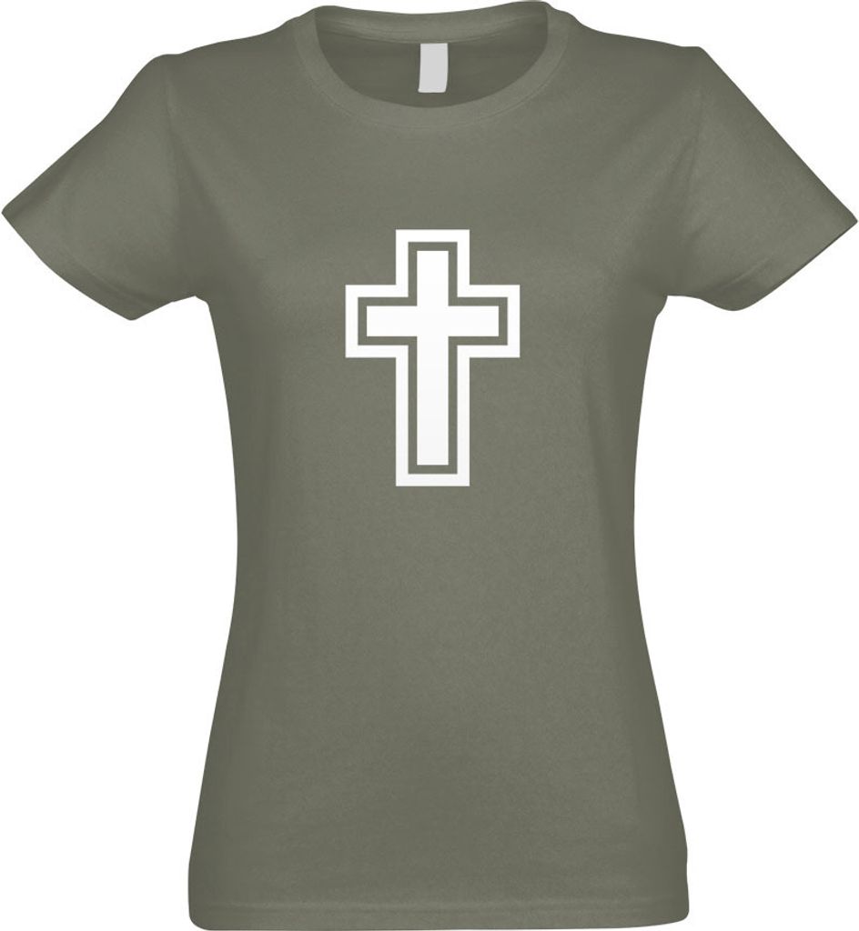 Kiwistar - T-Shirt tailliert - Damen - Olive - Kirche Kreuz Gott - mit Motiv Bedruckt - Funshirt Design - Sport - Freizeit - Damen - M