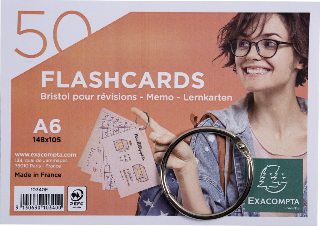 Exacompta 19x 50 Flashcards einem Ring eingeschweißt liniert A6 sortiert 10340E