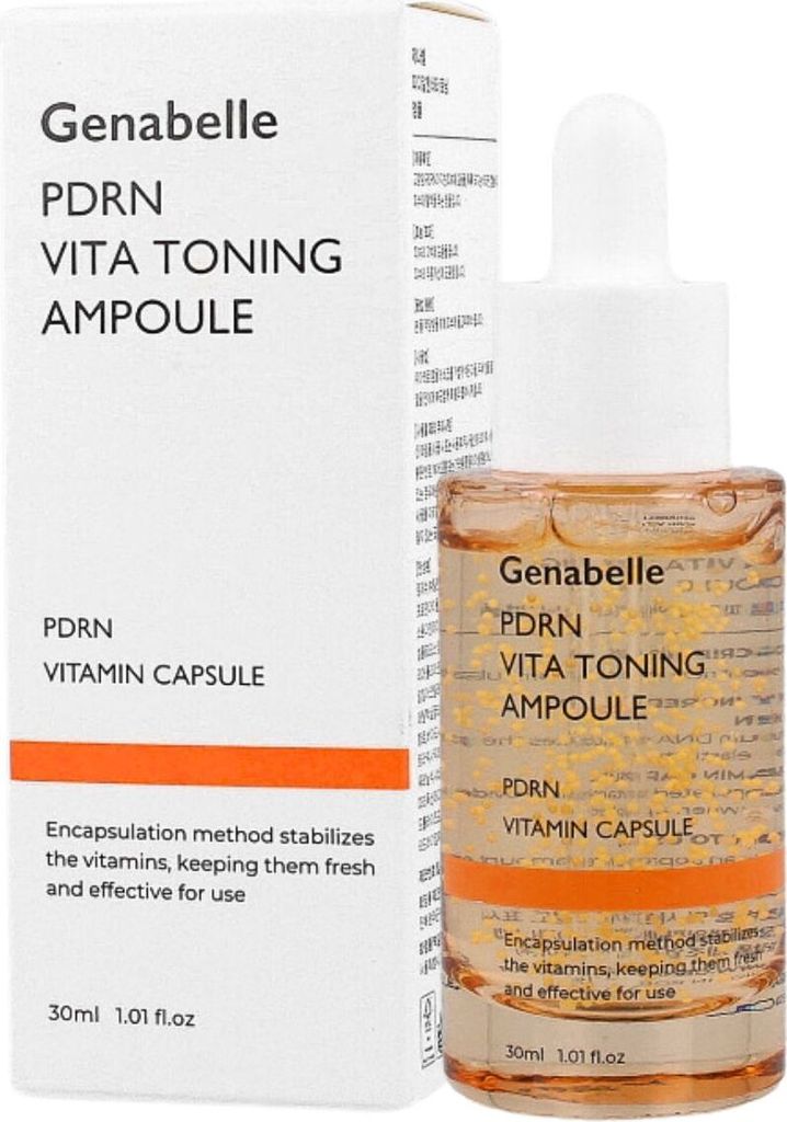 A product shot of a skincare ampoule and its packaging.