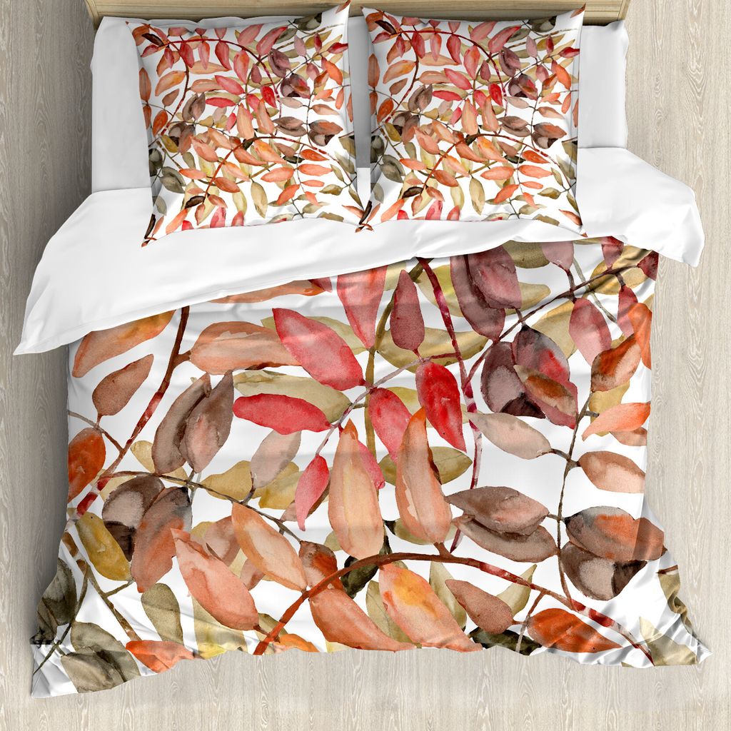 ABAKUHAUS Natur Bettbezug, Northwoods Falling Leaf, Milbensicher Allergiker geeignet mit Kissenbezügen, 155 cm x 220 cm - 80 x 80 cm, Coral Taupe