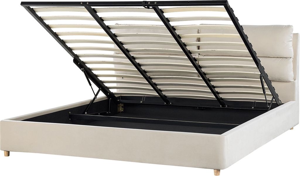 BELIANI Polsterbett aus Samtstoff Beige 180 x 200 cm mit Bettkasten hochklappbar Doppelbett Elegantes Modernes Design