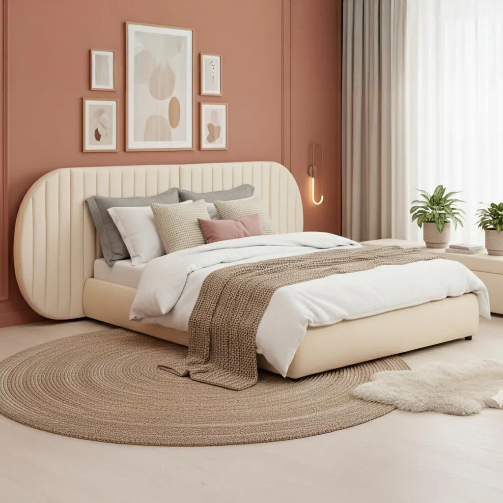 Lit Double avec Coffre de Rangement 160x200 et Tête de Lit Cocon Beige