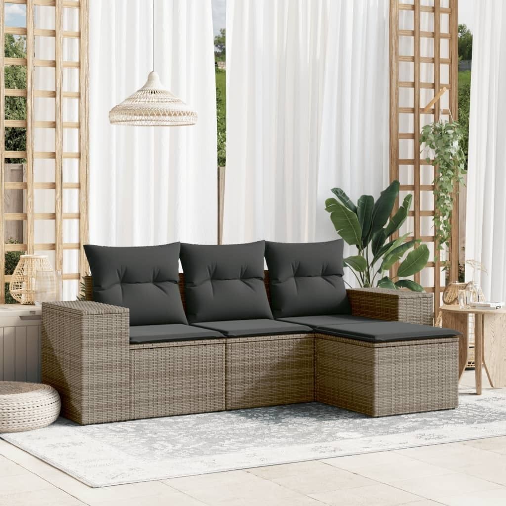 Maison Exclusive - 4-tlg. Garten-Sofagarnitur mit Kissen Grau Poly Rattan