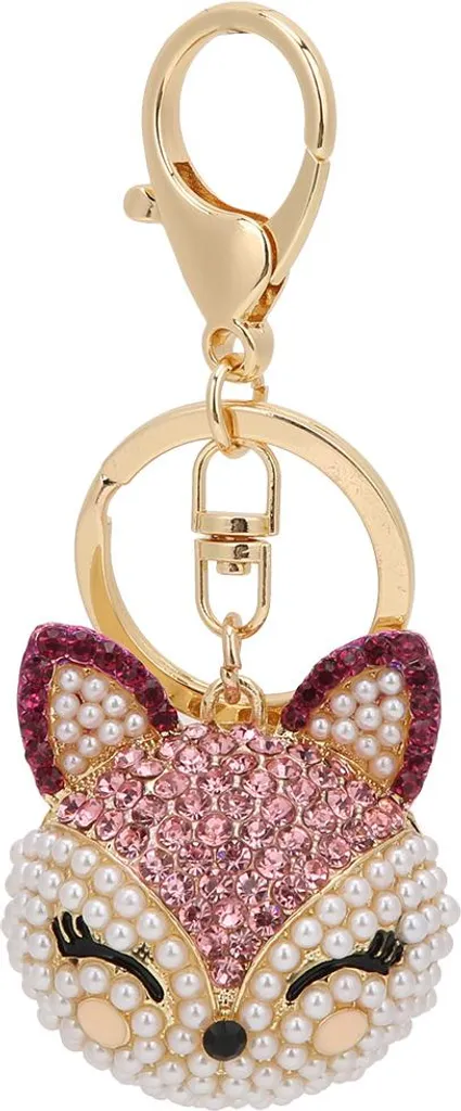 Portachiavi Volpe con Strass Rosa - Metallo Galvanizzato Anti-Ruggine