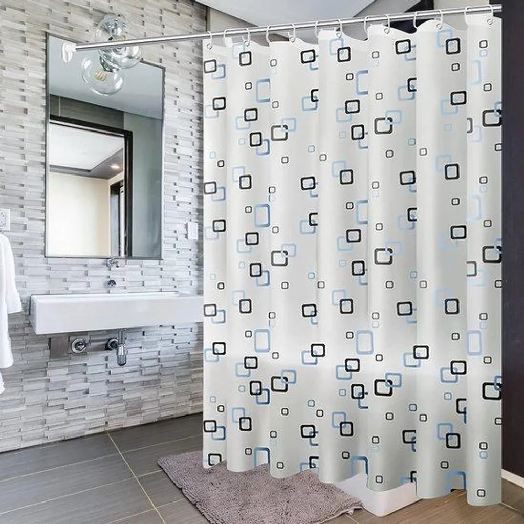 Rideau de douche 200x200 cm imperméable et lavable avec 14 anneaux