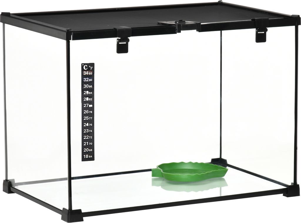 Terrarium für Reptilien 50 x 30 x 35 cm, Glasterrarium Fütterungsbox für Reptilienzucht, Metallstruktur