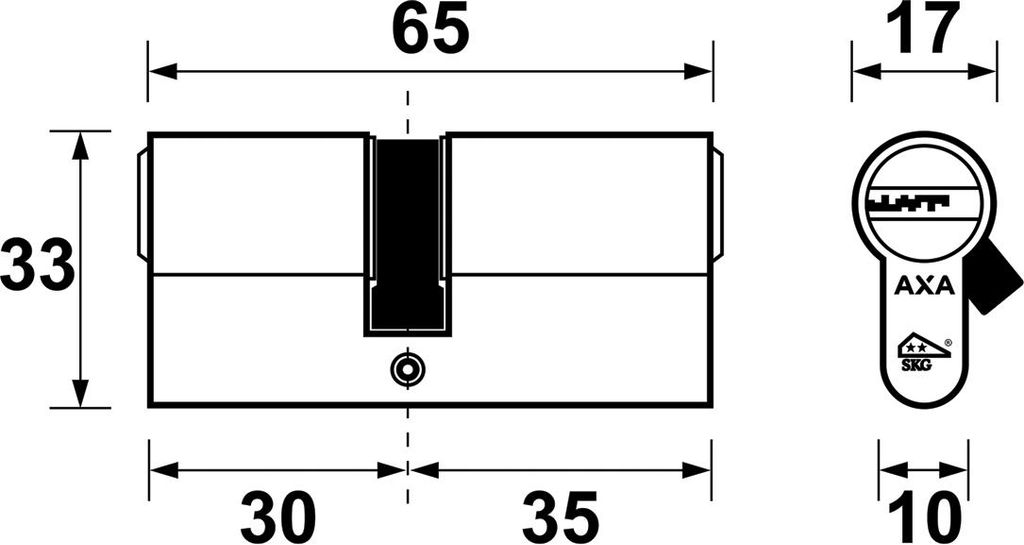 AXA Doppelzylinderschloss – 30/35 mm – Komfortsicherheit – vernickelter Sicherheitszylinder – SKG** – inkl. 3 (wendbarer) Schlüssel