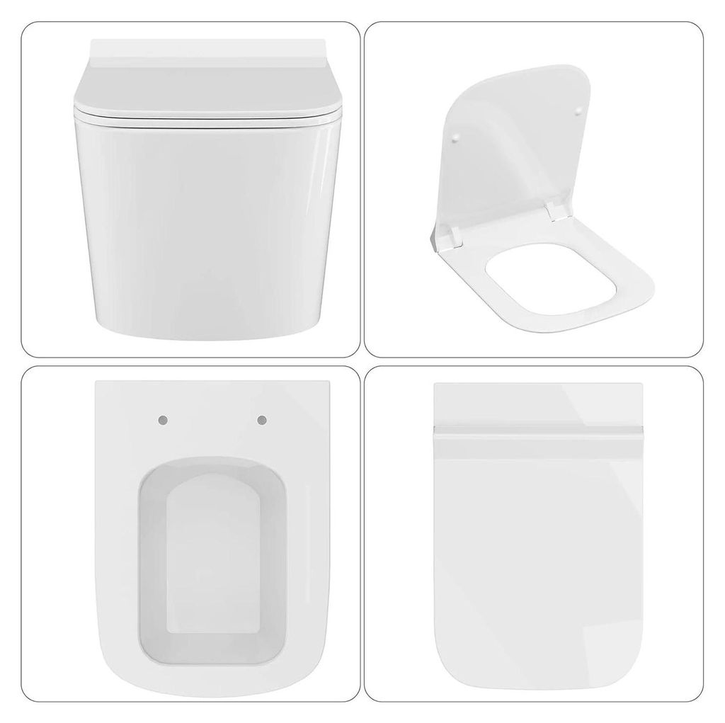 Wandhängendes WC - Hänge-WC - Randloses Design - 2-Mengen-Spülung 3–6 l - Siphonjet-Spülung - P-Abgang - Soft-Close-Sitz - Ultradünner Deckel