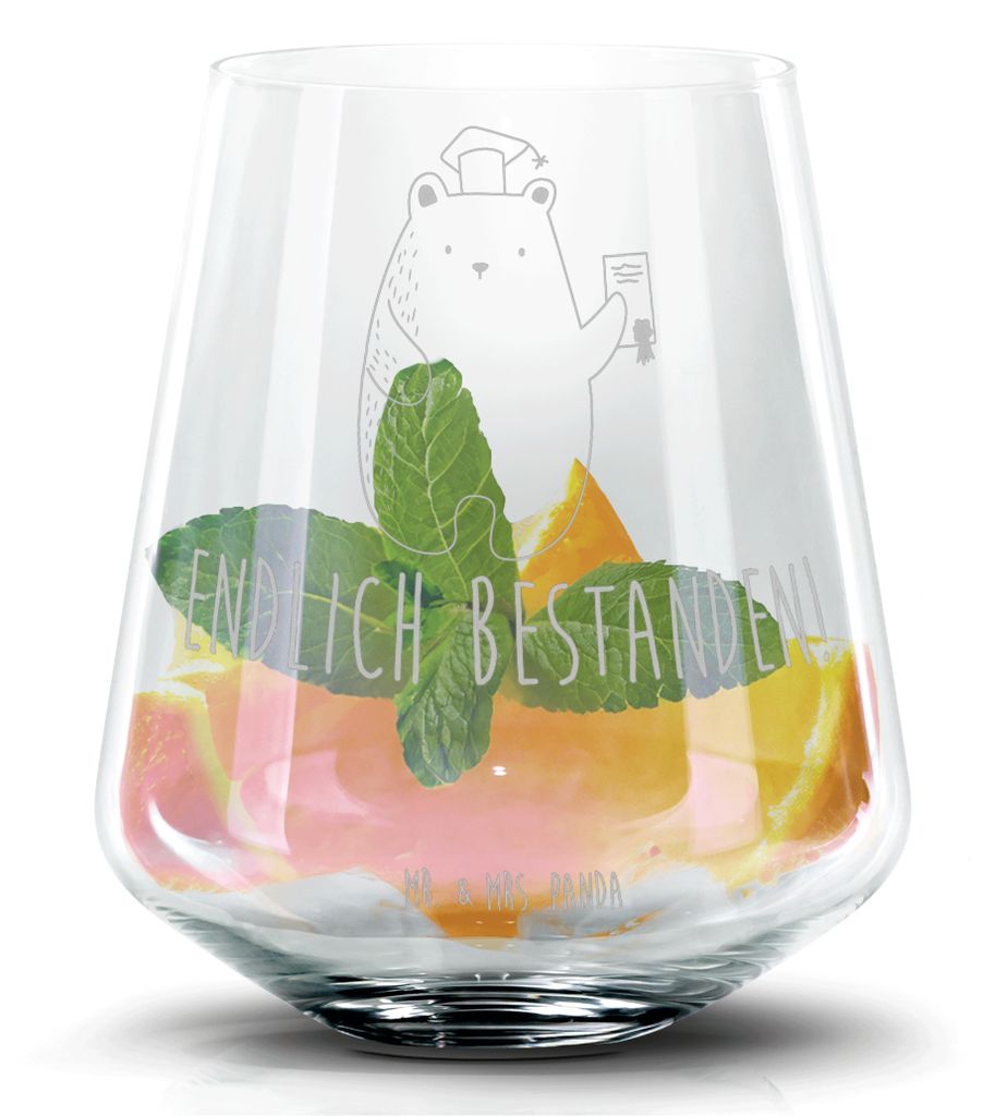 Mr. & Mrs. Panda Tumbler Bär Prüfung - Transparent - Geschenk, Abschlusszeugnis, Zeugnis, Trinkglas, Teddy, Whiskyglas, Cocktailglas, Mojito Glas...