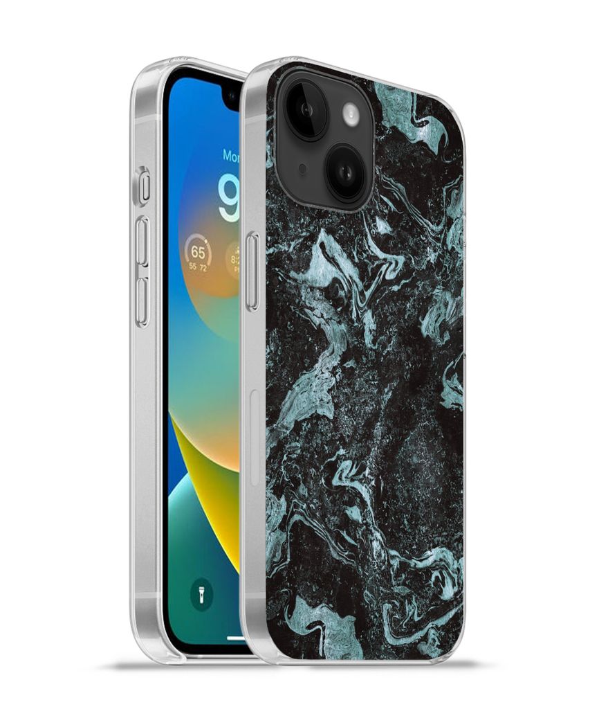MuchoWow Handyhülle Schutzhülle Hülle für Apple iPhone 14 - Softcase Naturstein - Blau - Stein Silikon Softcase Handy Hülle - Mobiltelefonh...