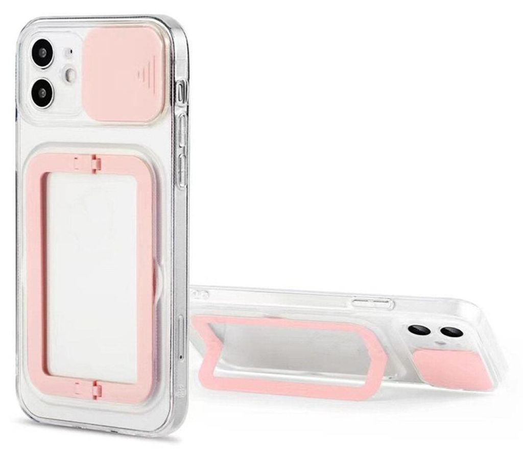 Hülle für iPhone 13 Pro Max in Rosa mit Kameralinsenschutz, quadratischem Ständer