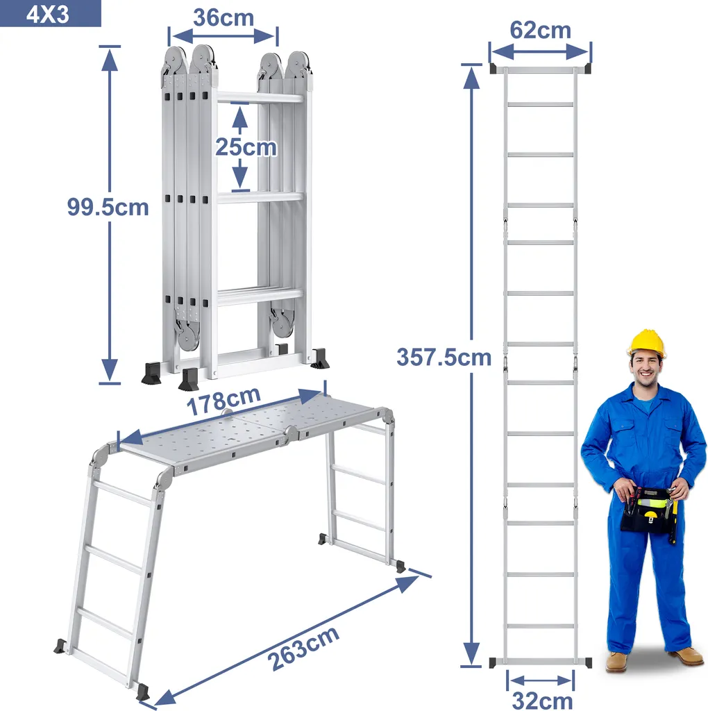 VA-Cerulean Échelle Polyvalente 3,4m en Aluminium avec Plateforme 150kg