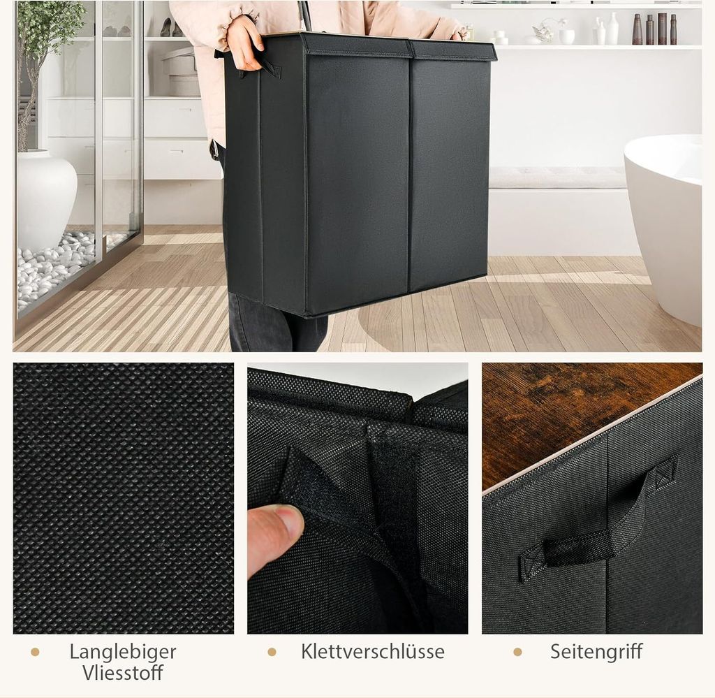 GOPLUS Wäschekorb 2 Fächer, 105L Wäschesammler mit Deckel & Produktbild 4