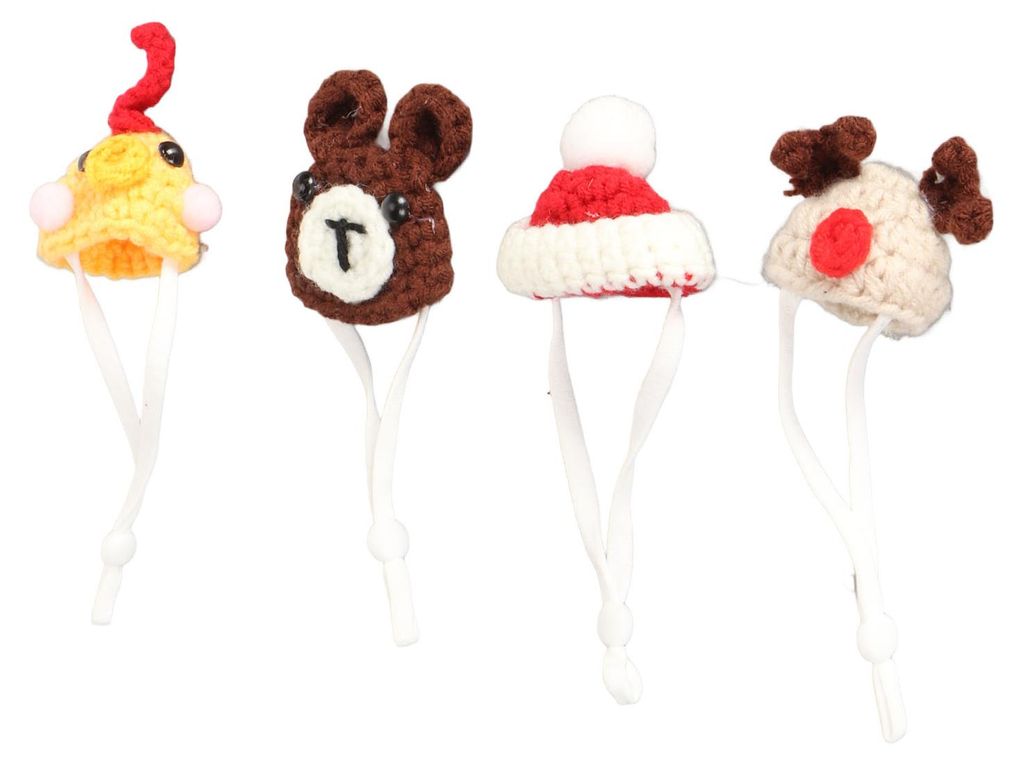 4er-Pack kleine Tier-Strickmützen, niedlich, lustig, modisch, atmungsaktiv, Hamstermütze mit verstellbarem Riemen für Kaninchen, Hamster, Eidech...