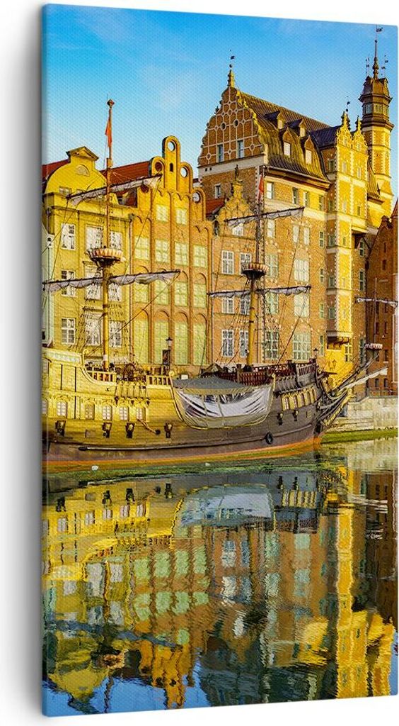 Bild auf Leinwand - Leinwandbild - Schiff Fluss Architektur Geschichte - 45x80cm - Wand Bild - Wanddeko - Leinwanddruck - Bilder - Kunstdruck - Lei...