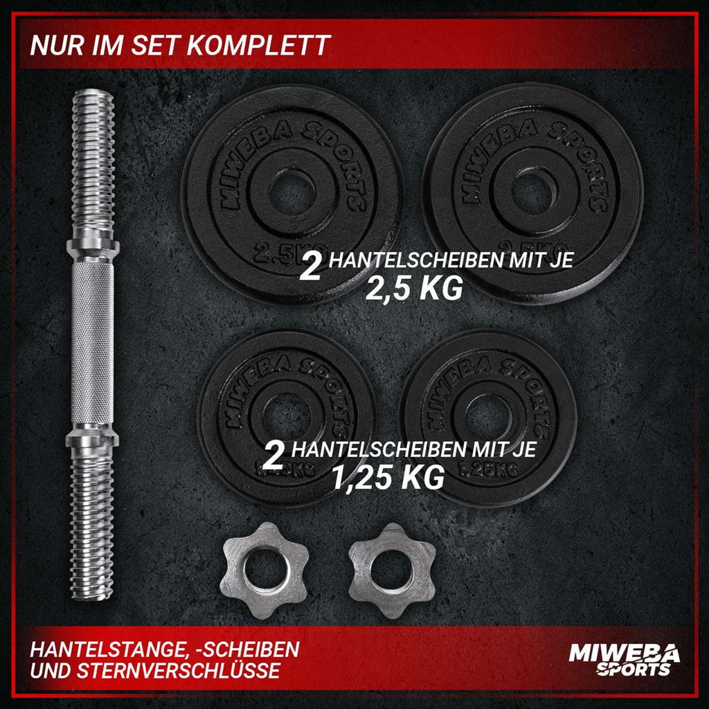 Miweba Sports Profi Hantel-Set MKH110, 10 kg, 2 x 2.5 kg & Produktbild 3