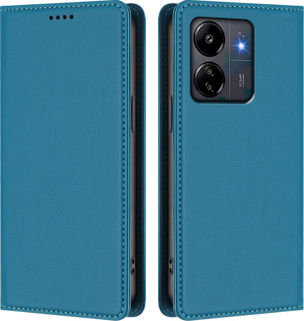 Handyhülle für Xiaomi Poco M6 5G/C65/Redmi 13C, Kunstleder Klapphülle Stoßfeste Magnetische Hülle mit Ständer Blau