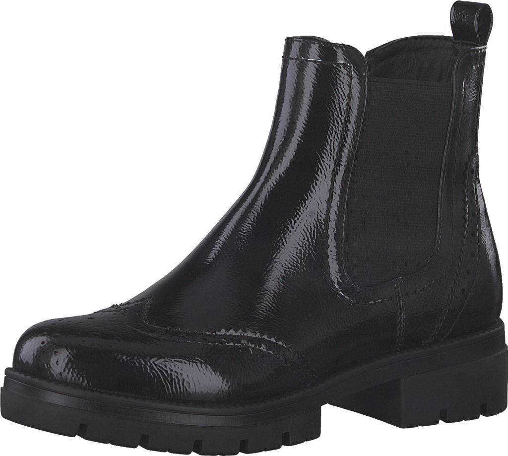 Tamaris Damen Stiefelette Lack Budapester Reißverschluss Stretch 1-25489-29, Größe:40 EU, Farbe:Schwarz