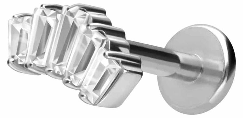 Ohrpiercing, Nasenpiercing Titan Labret mit Innengewinde 5 EINGEFASSTE KRISTALLRECHTECKE Silber Stablänge: 8mm | Stabstärke: 1,2mm