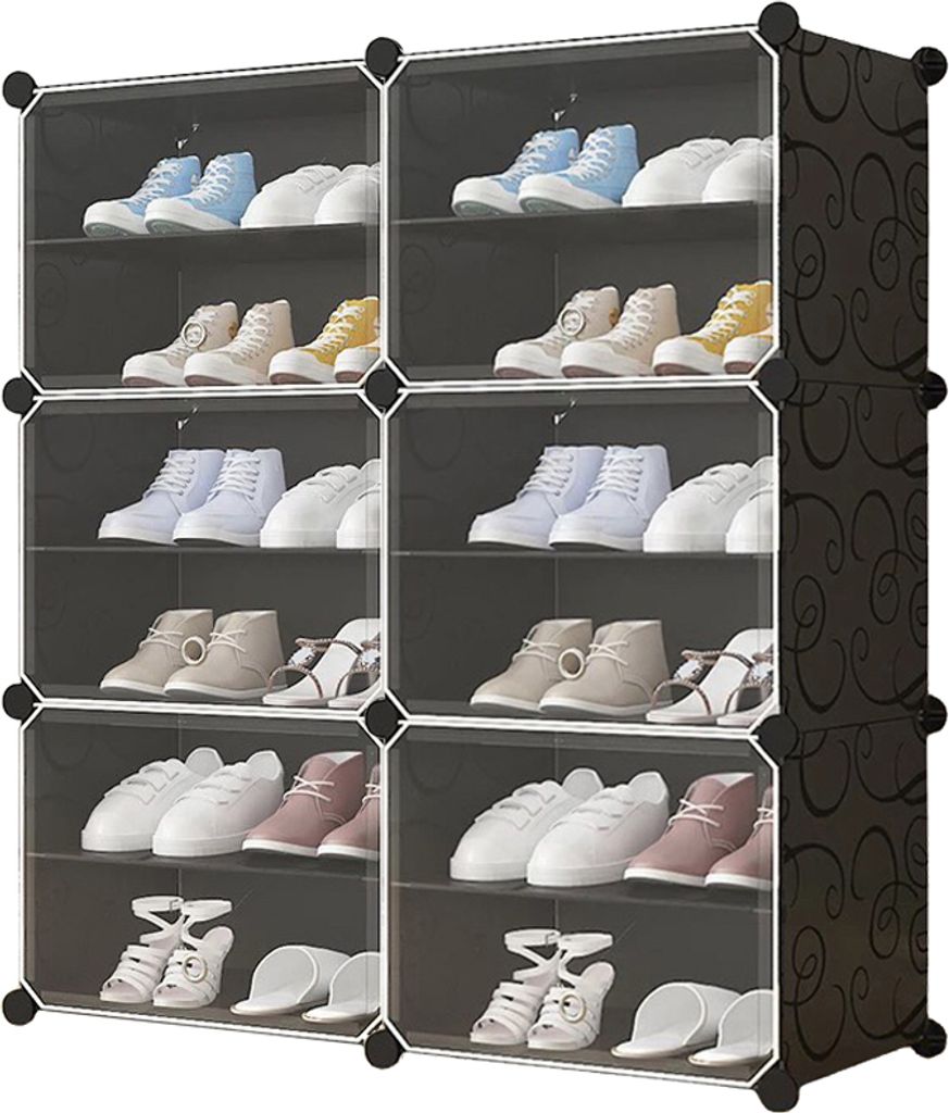 Modularer Schuhschrank mit 12 Ebenen, wasser- und schimmelresistent, Kombischrank, Steckregal, 3 kg Kammerkapazität, 85 x 31 x 96 cm, Schwarzes Mu...