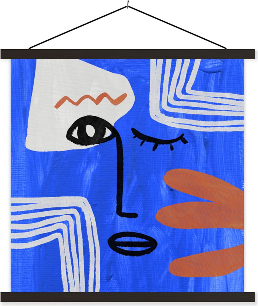 MuchoWow Textilposter Porträt - Blau - Abstrakt 90x90 cm mit schwarzem Rahmen - Magnetisches