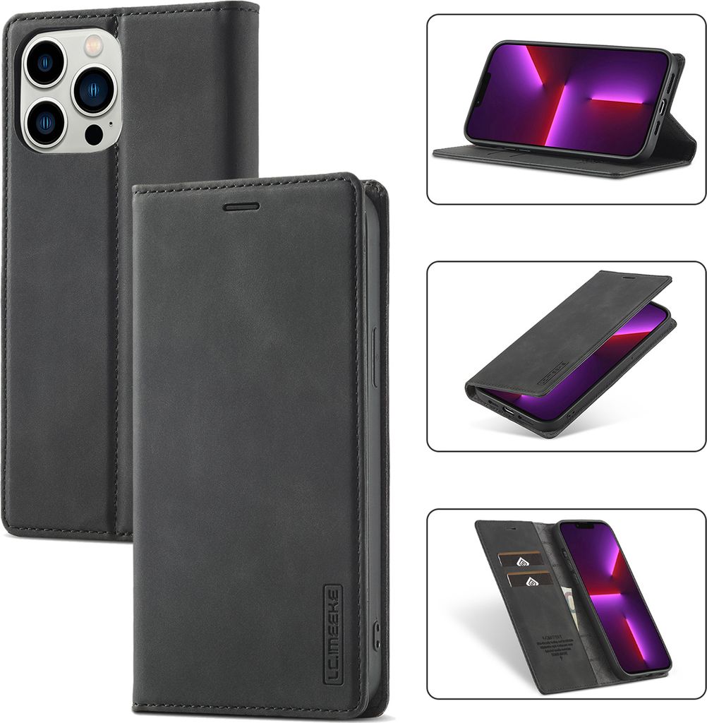iPhone 13 Pro Max Hülle, Standfunktion Kartenfach Wallet Leder Schutzhülle für iPhone 13 Pro Max Schwarz