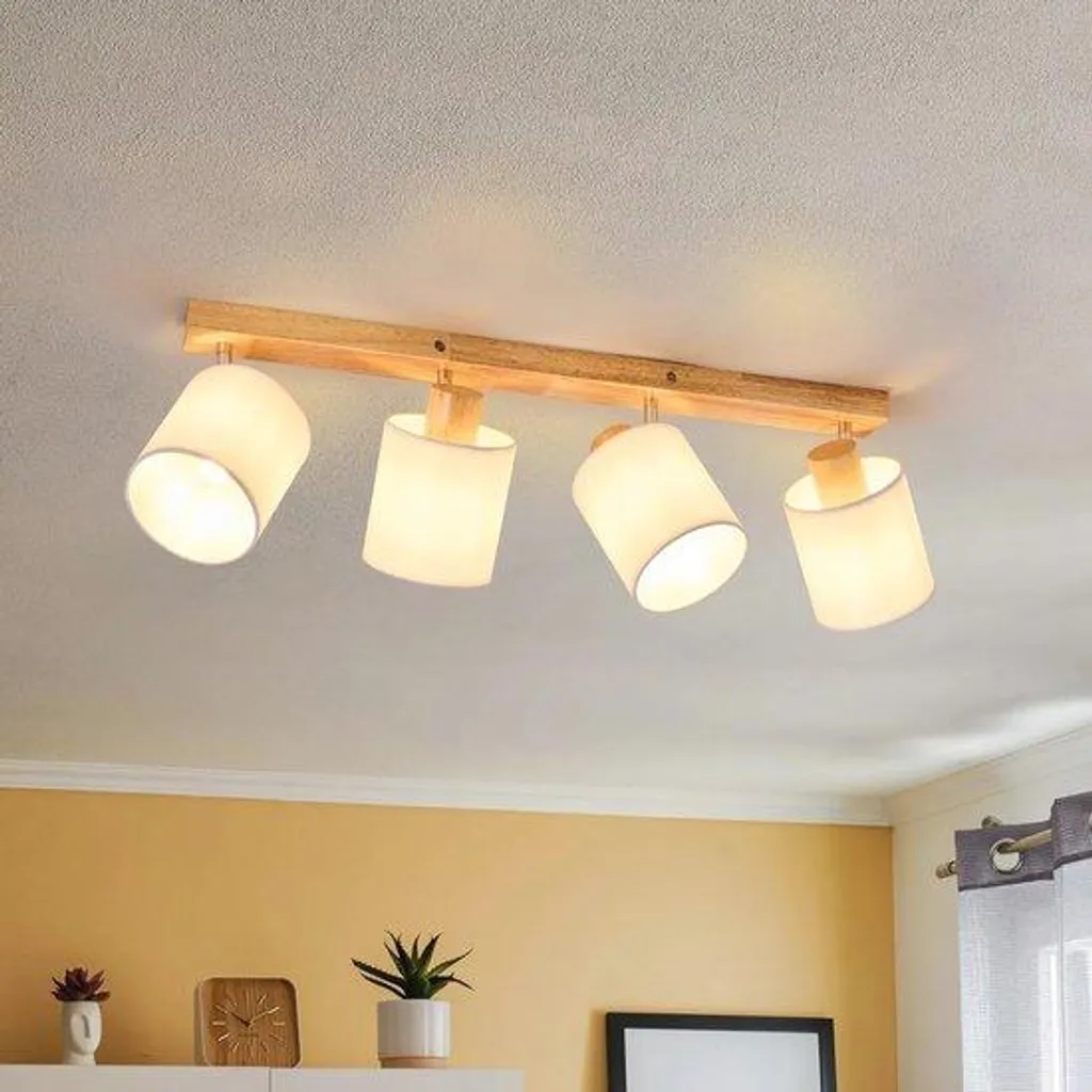 Plafonnier bois 4 spots orientables 320° bohème pour salon chic