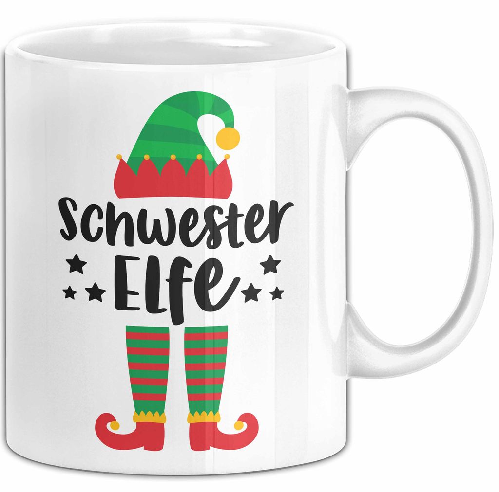 Schwester Elf Tasse Geschenk Familienfeier Weihnachten Lustige Geschenkidee Geburtstag Kaffee-Becher (Weiß)