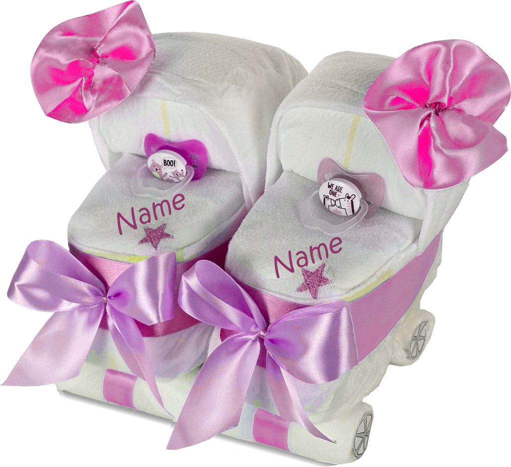 Windeltorte Zwillinge Kinderwagen rosa/rosa