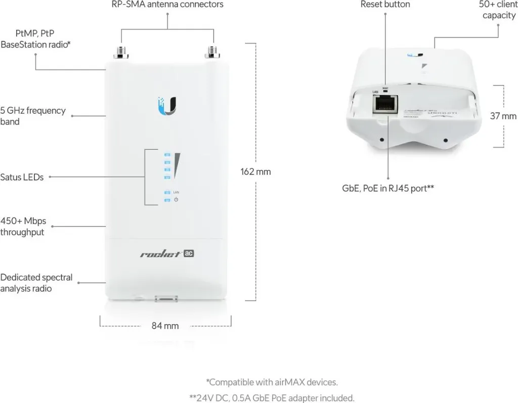 Ubiquiti airMAX Rocket AC Lite R5AC-Lite | Stazione Base 5GHz 450Mbps - 7