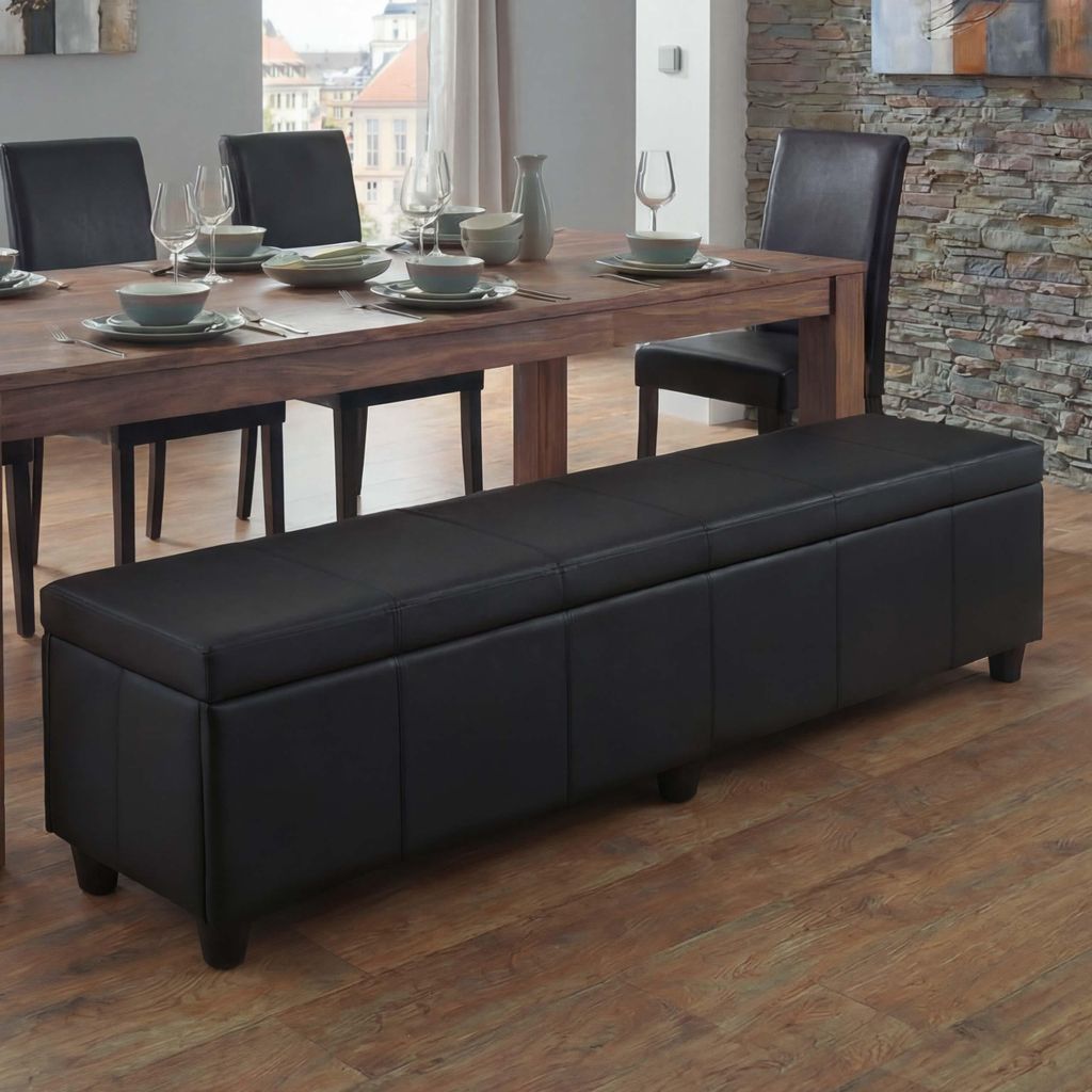 Bank Sitzbank mit Aufbewahrung Arezzo XXL, Kunstleder, 180x45x45cm MVG- schwarz matt