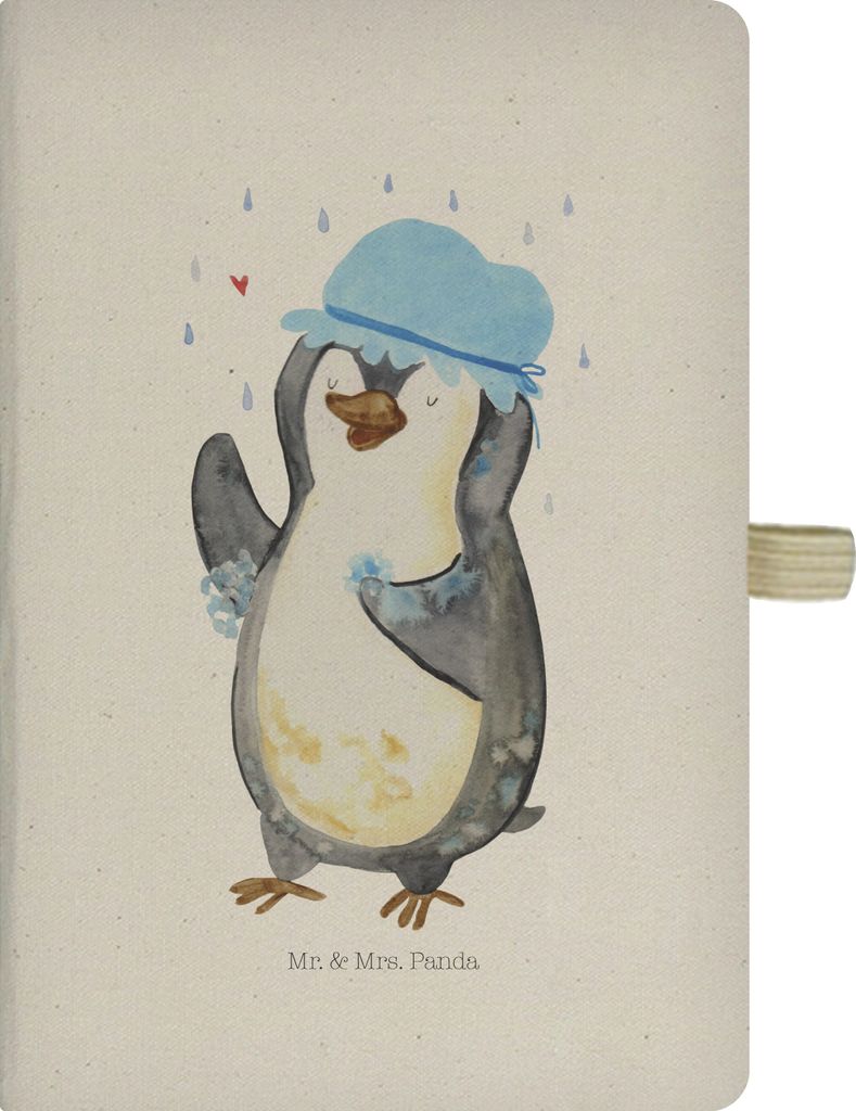 Mr. & Mrs. Panda Journal Pinguin Duschen - Transparent - Geschenk, Notizbuch A5, Singen, Duschkonzert, Tagebuch, Neuanfang, Baden, din, Kladde, Dusche