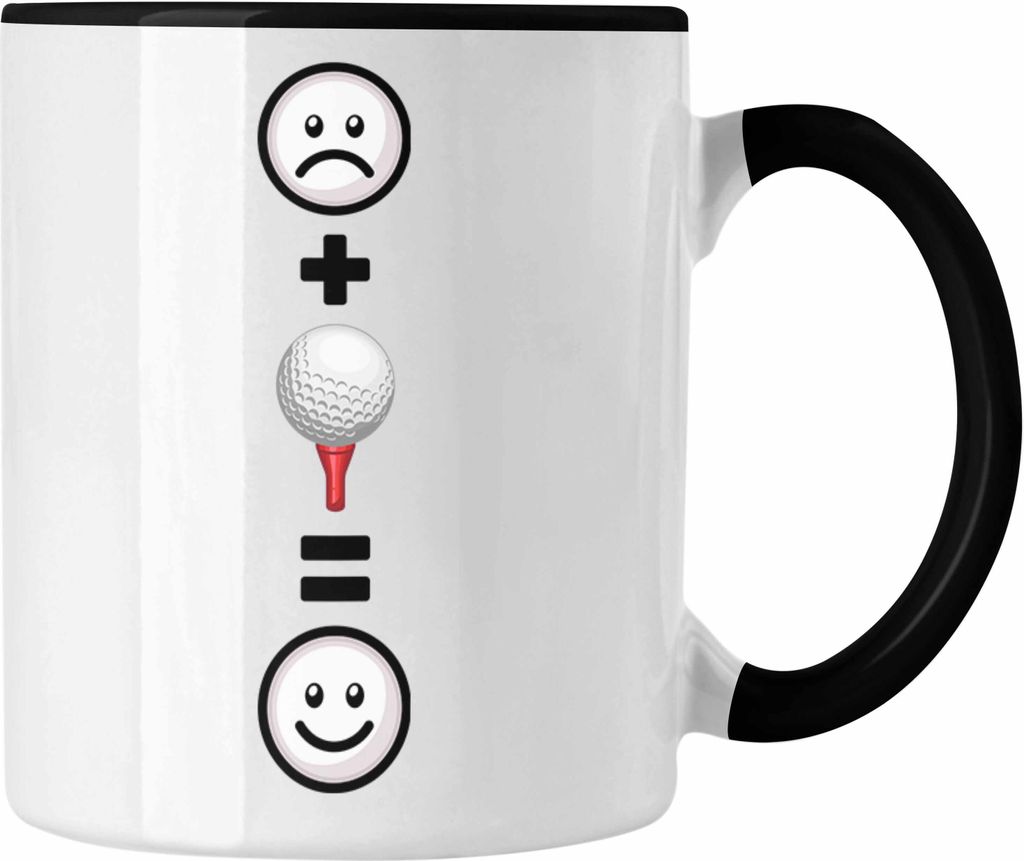 Trendation - Golf Tasse Geschenk für Golf-Spieler Lustige Geschenkidee :( + Golfball = :) (Schwarz)